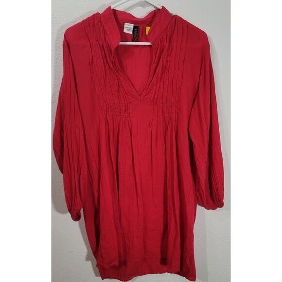 Lauren Ralph Lauren Red Pleated Long Sleeves Top/Dress Small Lightweight V Neck - Picture 1 of 5